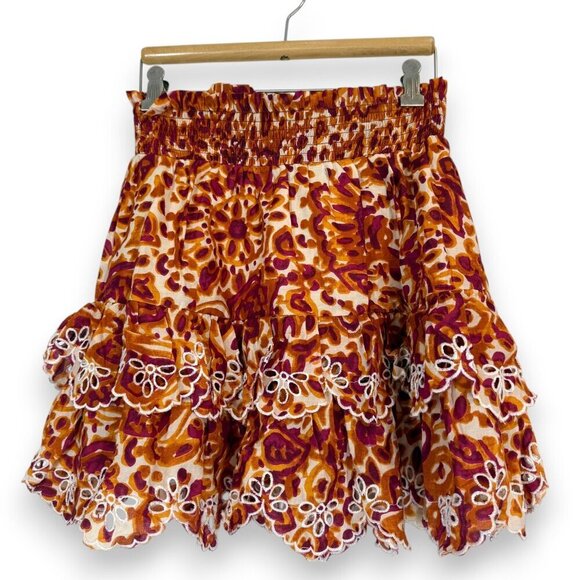 House Of Harlow Mini Skirt Orange Pink Embroidered Boho Medium - Picture 1 of 11